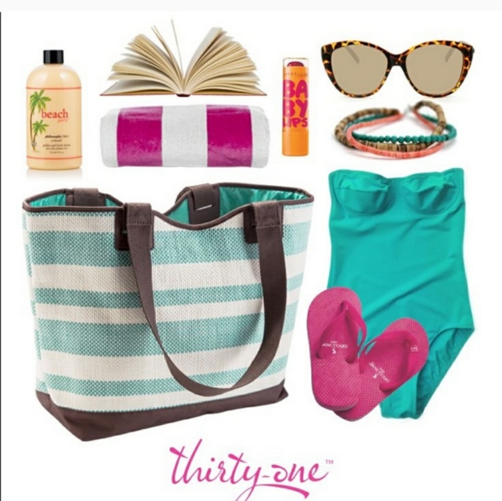 🆕⭐ Thirty-One teal brown striped bags 2 - Picture 4 of 6